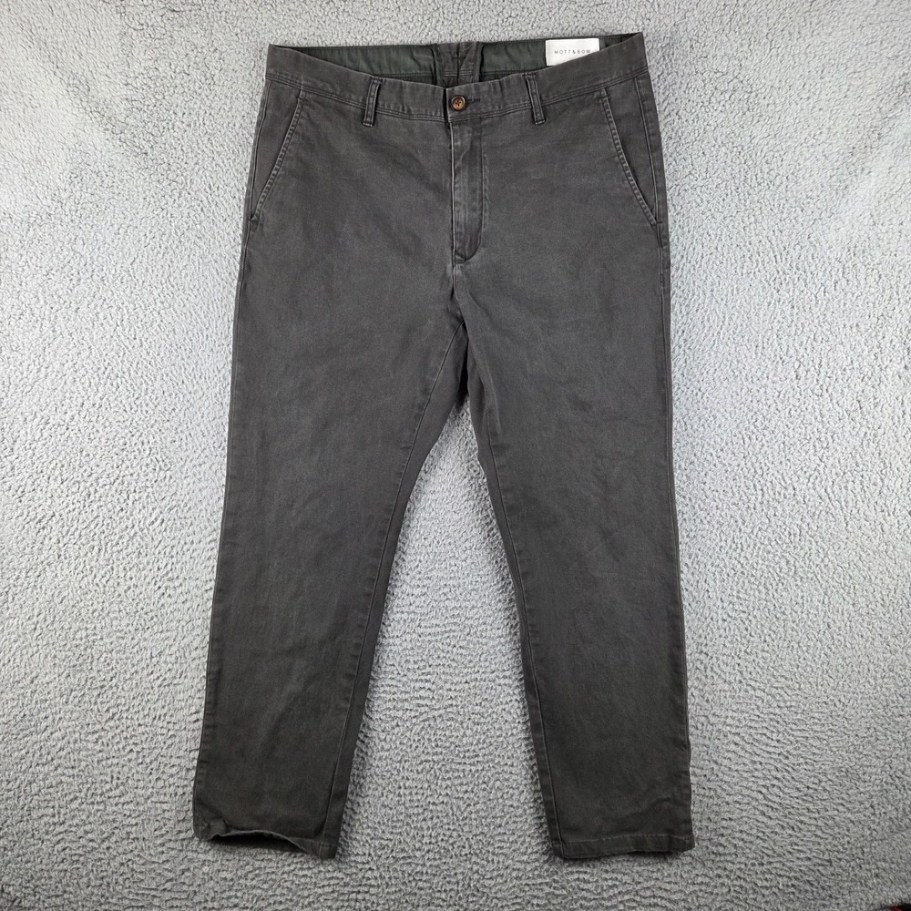 MOTT & BOW Twill Chino Pants Mens 34 Gray Stretch Slim Fit Casual Comfort